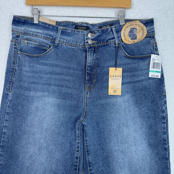 Curve Appeal Jeans High Rise Wide Leg 16/33 Hampton Blue Tummy Tucking Tech NWT - Picture 2 of 16